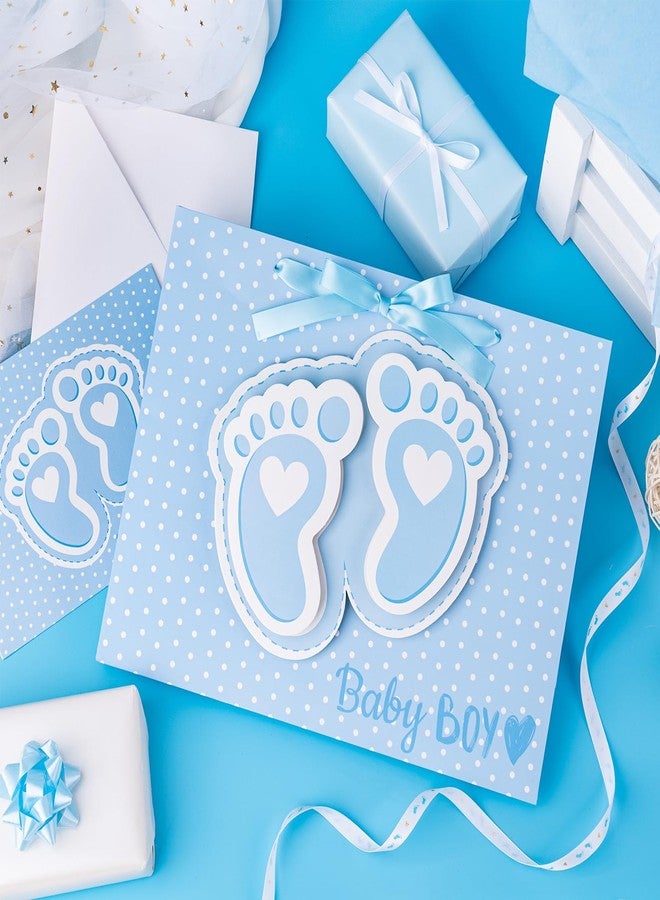 LeZakaa 13" Blue Gift Bags with Tissue Paper, Gift Card, Foot Print & Baby Boy Lettering Design for Baby Shower, Little One, 1st Baby Boys' Birthday - Image 4